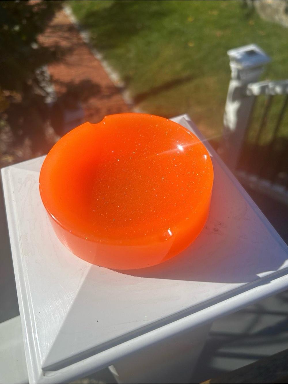 Bright Orange Glitter Resin Ashtray
